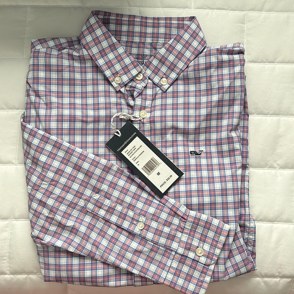 NWT BOYS Vineyard Vines long sleeve button down shirt  M performance material - Picture 1 of 3
